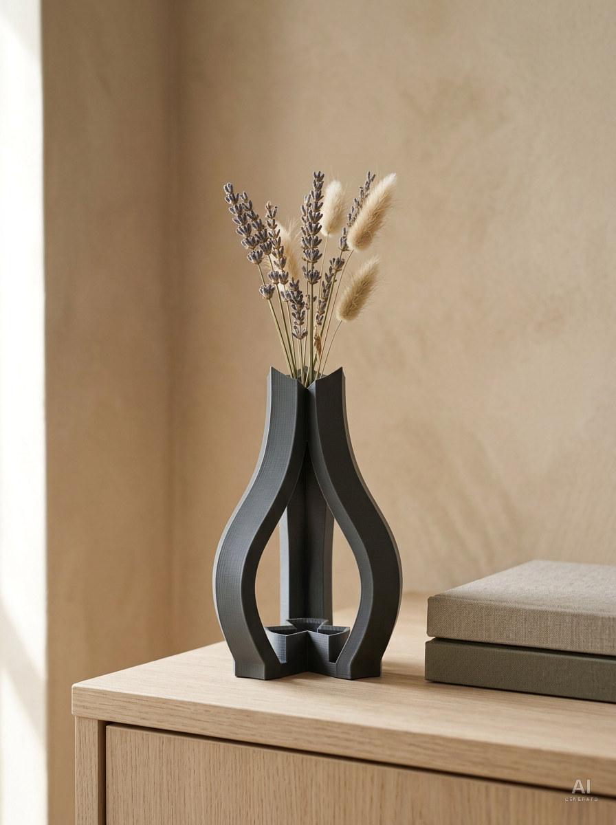 Triso — Vaso scultoreo stampato in 3D per fiori secchi — ambientata — vaso design scultoreo