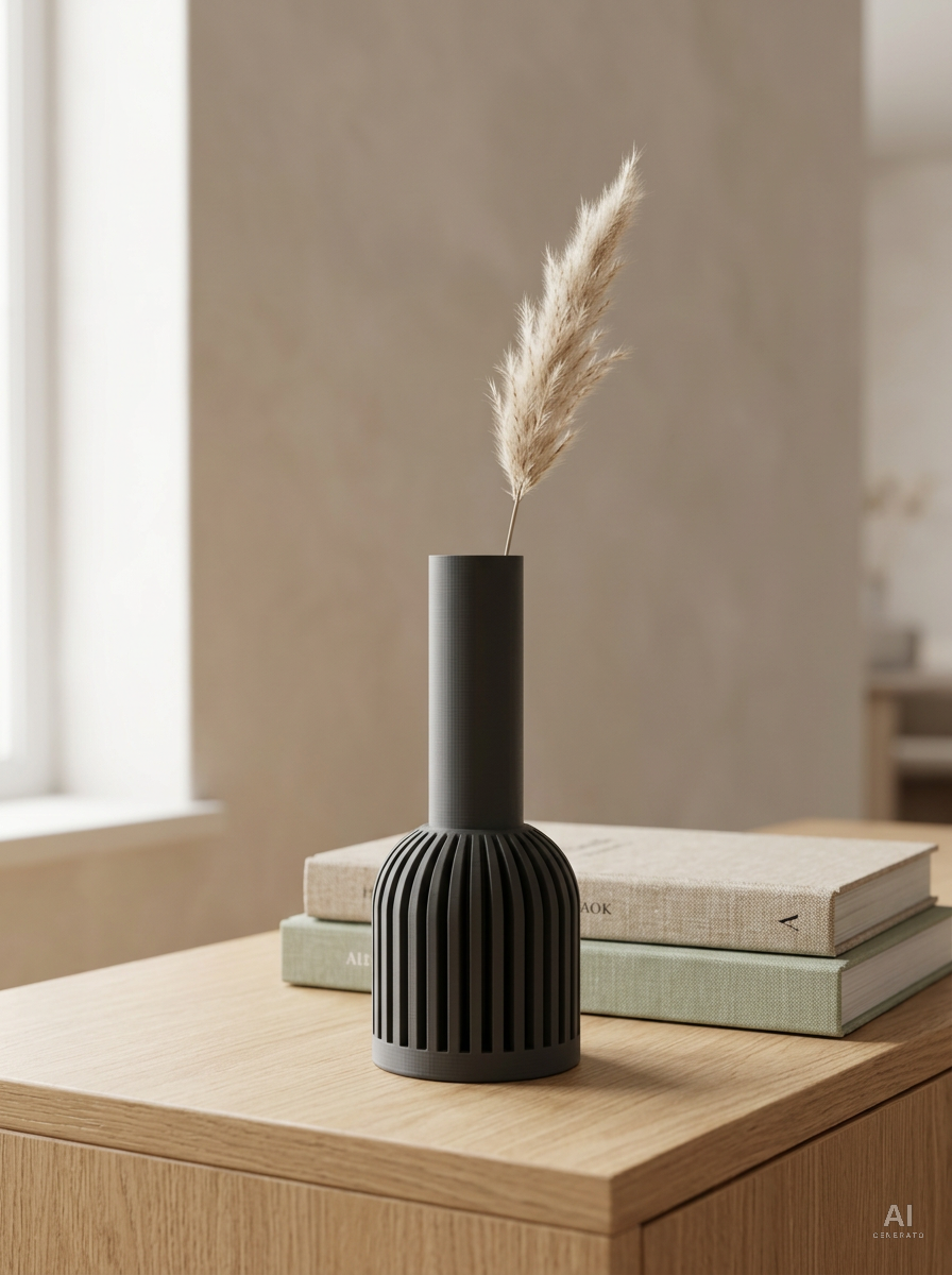 Lira — Vaso decorativo a costine stampato in 3D — ambientata — vaso design