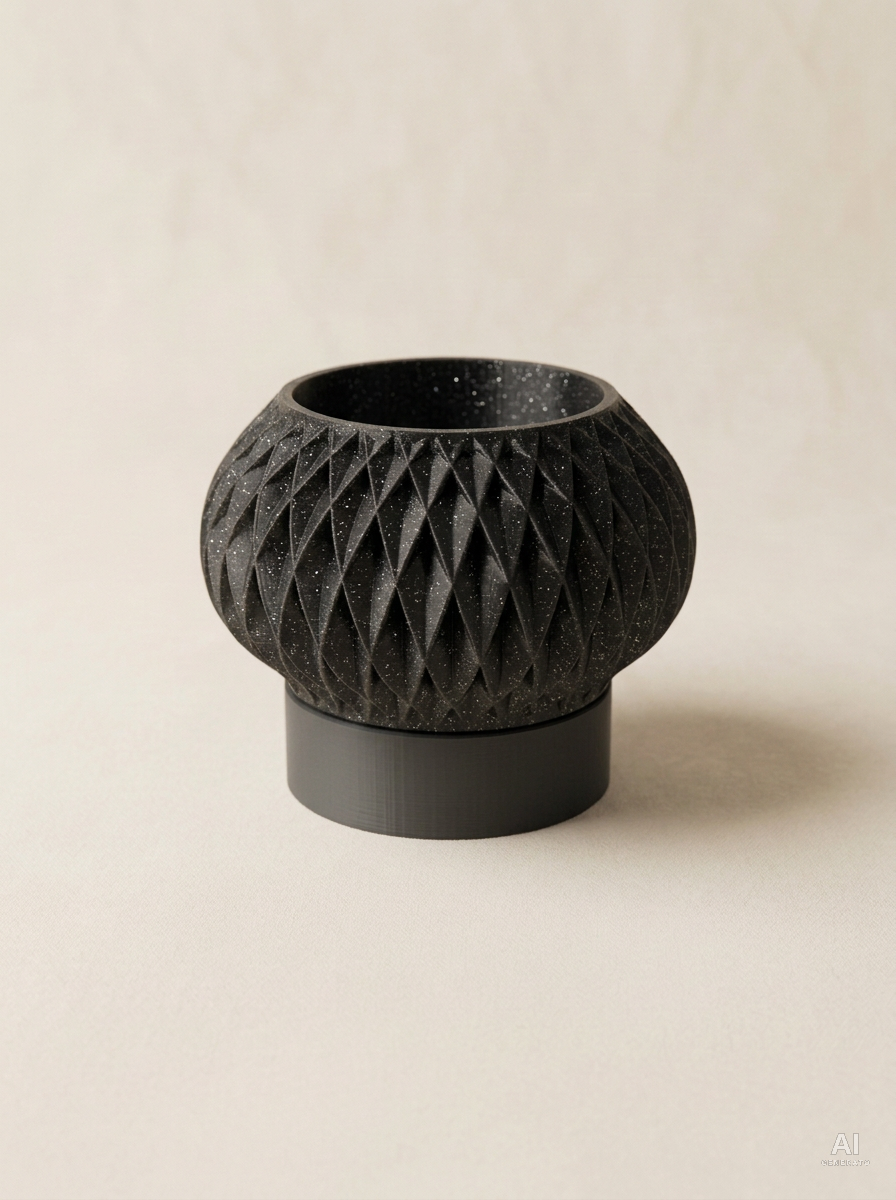 Velux — Vaso a rombi con sottovaso a piedistallo - Nero Glitter / Carbone