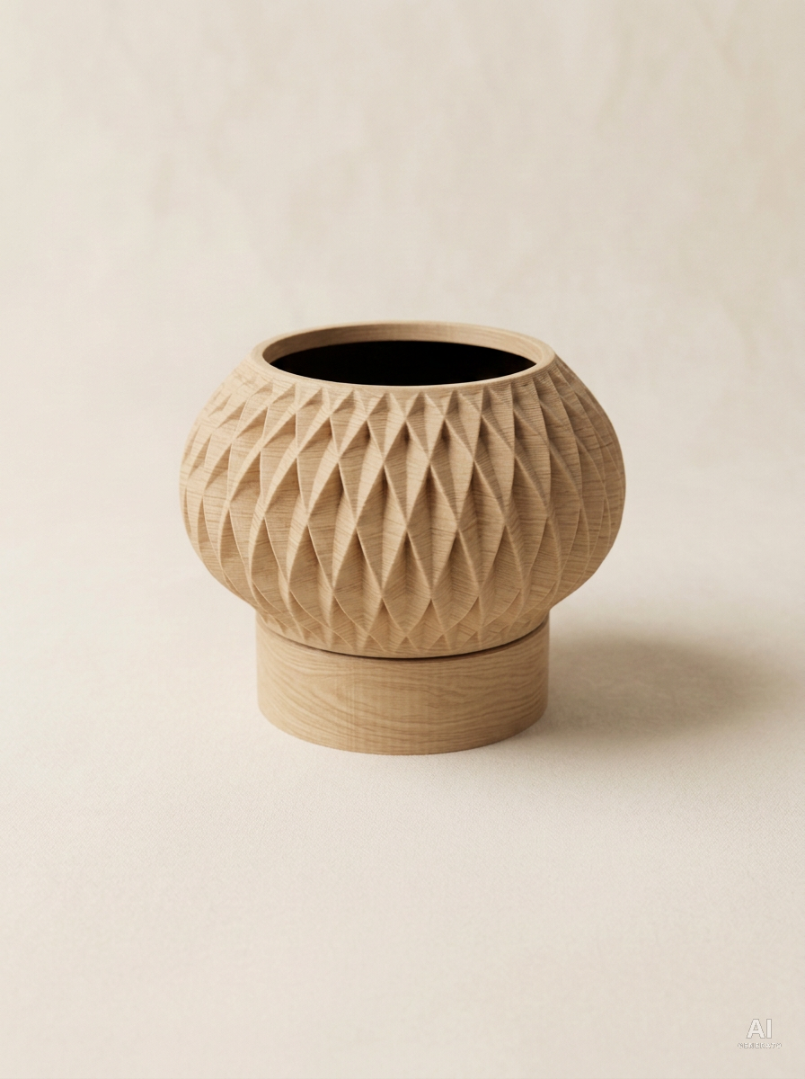 Velux — Vaso a rombi con sottovaso a piedistallo - Legno Rovere / Legno Rovere