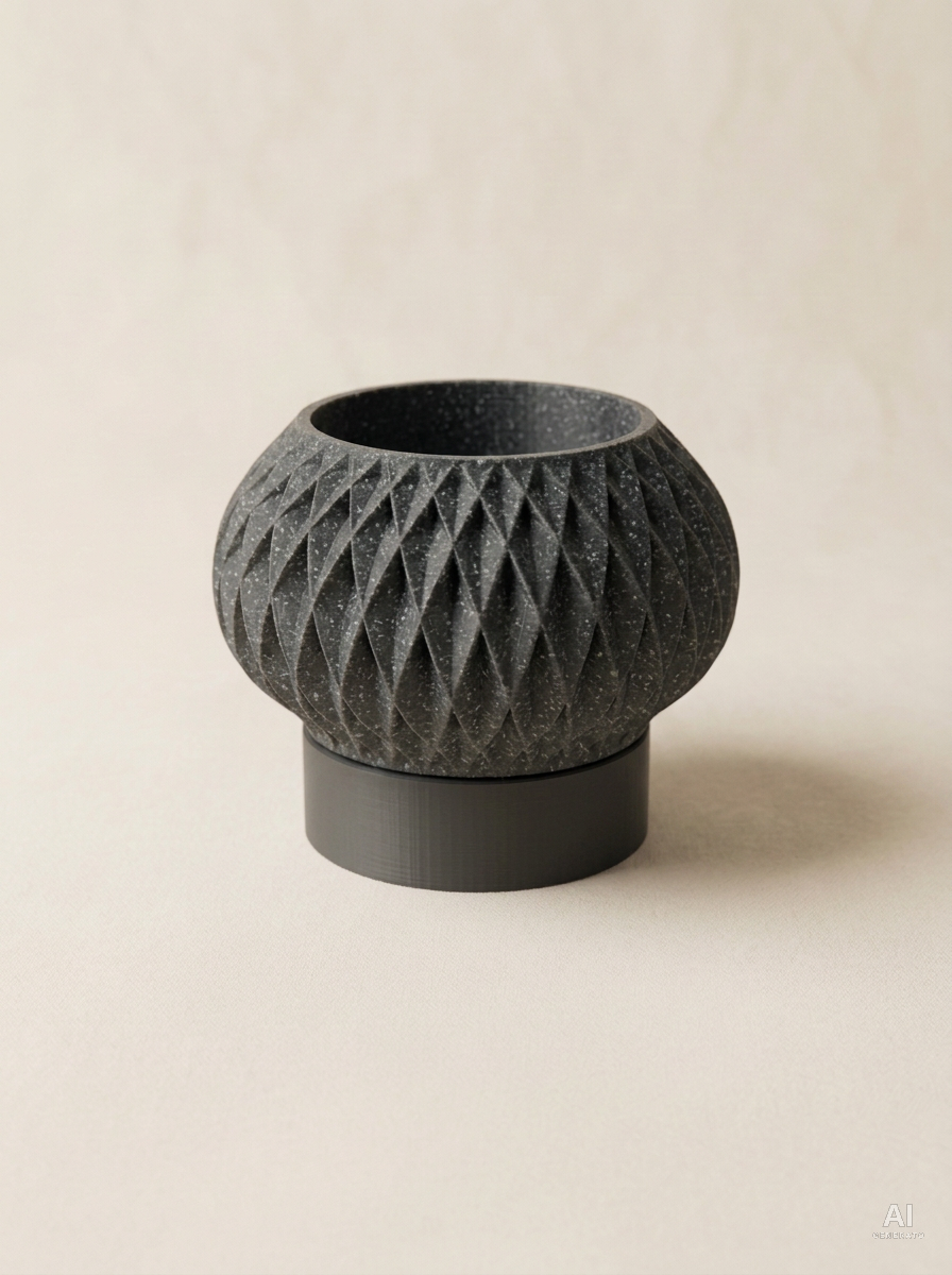 Velux — Vaso a rombi con sottovaso a piedistallo - Grigio Pietra / Carbone