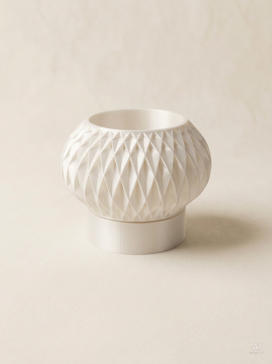 Velux — Vaso a rombi con sottovaso a piedistallo - Bianco Silk / Bianco Silk