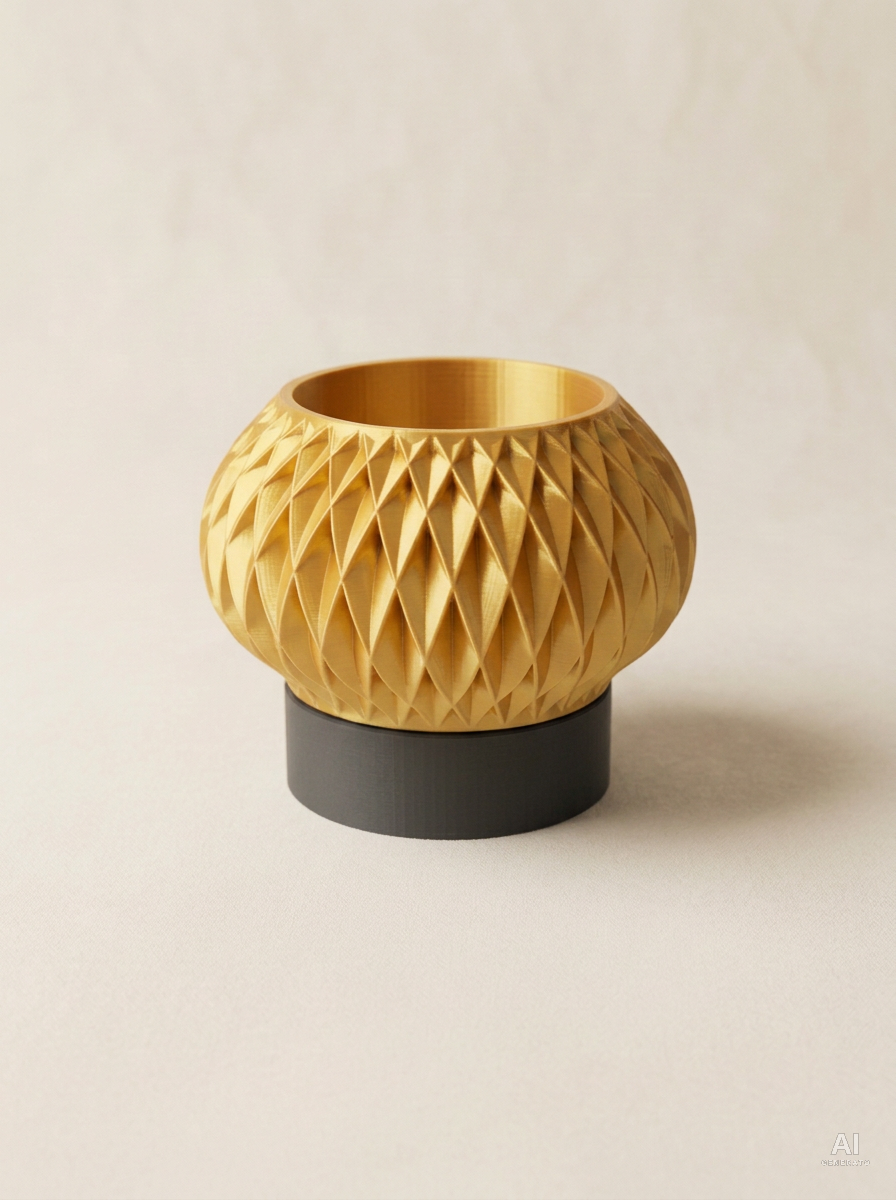 Velux — Vaso a rombi con sottovaso a piedistallo - Oro Silk / Carbone