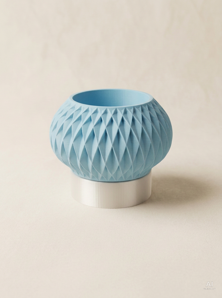 Velux — Vaso a rombi con sottovaso a piedistallo - Blu Ghiaccio / Bianco Silk
