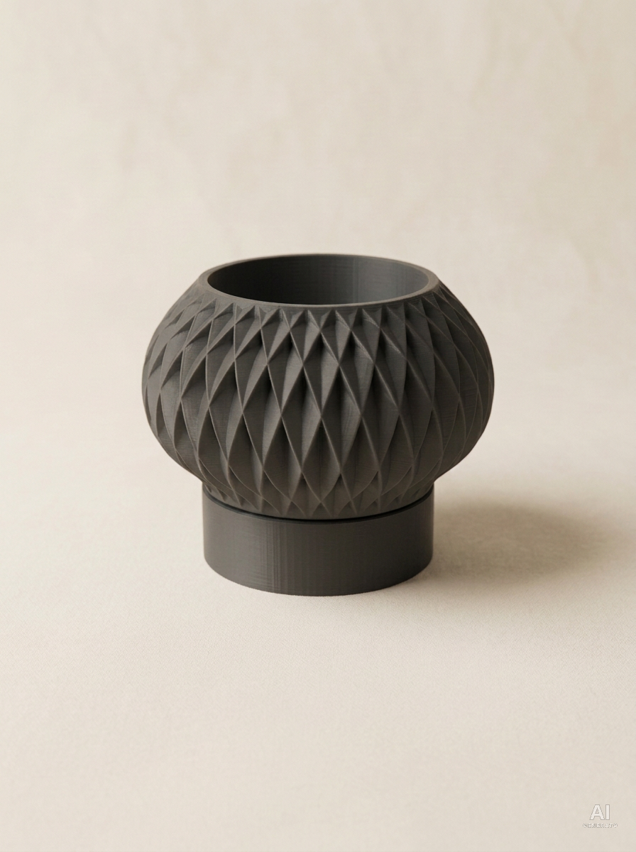 Velux — Vaso a rombi con sottovaso a piedistallo - Carbone / Carbone