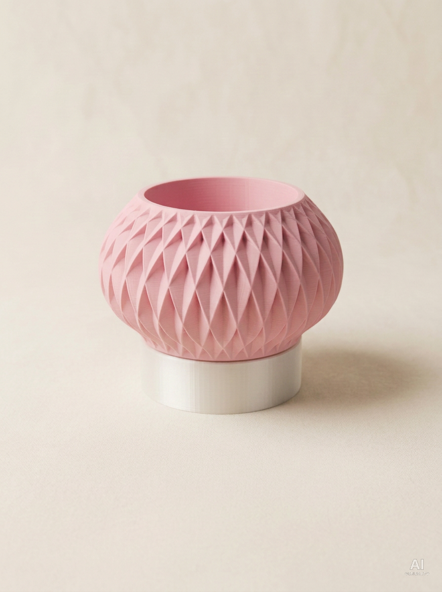 Velux — Vaso a rombi con sottovaso a piedistallo - Rosa / Bianco Silk