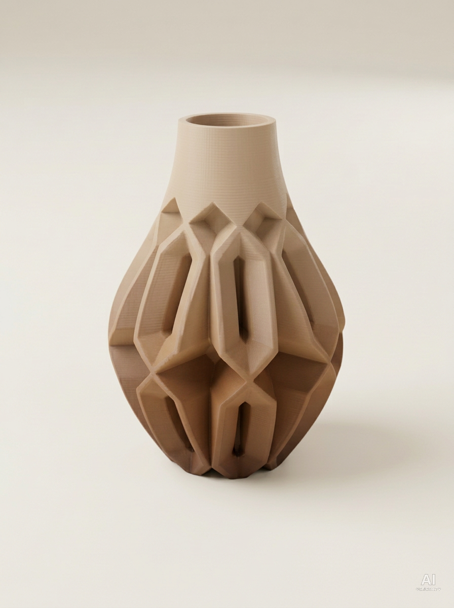 Vesperi — Vaso decorativo a celle in rilievo stampato in 3D - sfumato - Cappuccino Sfumato
