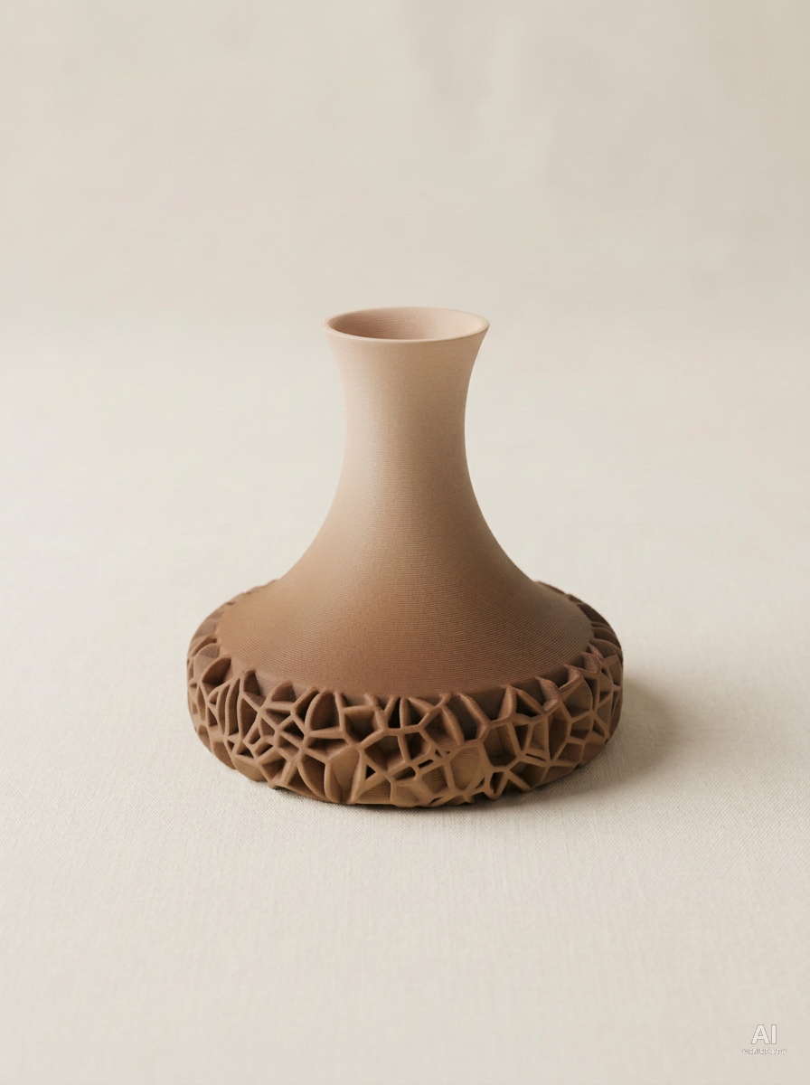 Vomo — Vaso decorativo a base traforata stampato in 3D - sfumato - Cappuccino Sfumato