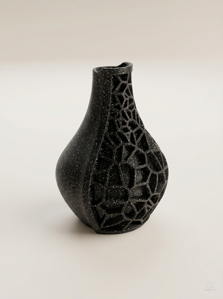Vori 02 — Vaso decorativo a goccia mezzo reticolo stampato in 3D - con glitter - Nero Glitter