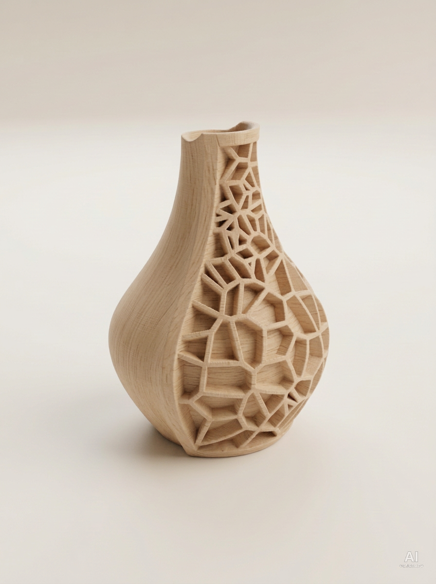 Vori 02 — Vaso decorativo a goccia mezzo reticolo stampato in 3D - effetto legno - Legno Rovere