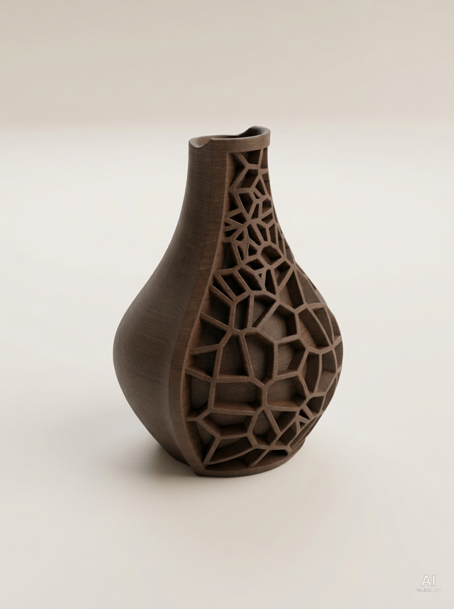 Vori 02 — Vaso decorativo a goccia mezzo reticolo stampato in 3D - effetto legno - Nero Legno