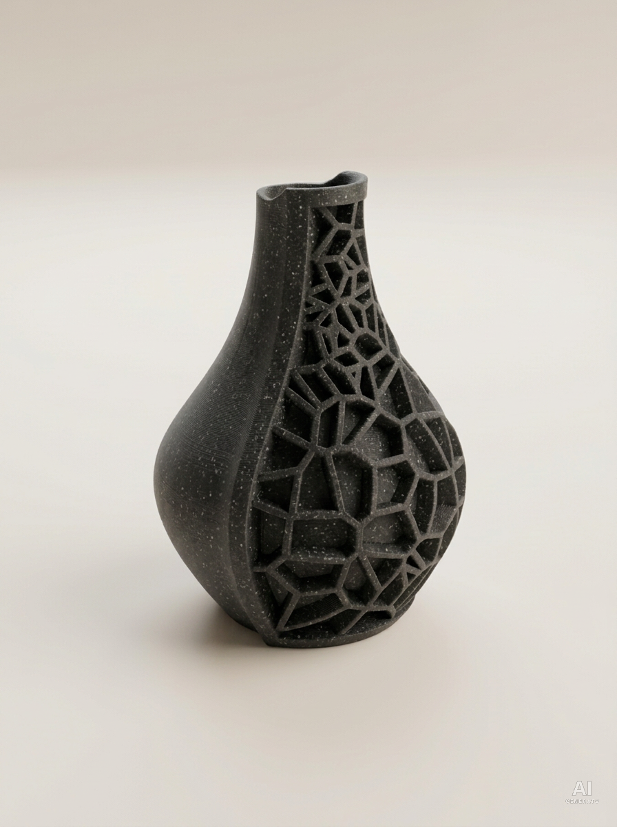 Vori 02 — Vaso decorativo a goccia mezzo reticolo stampato in 3D - effetto pietra - Grigio Pietra