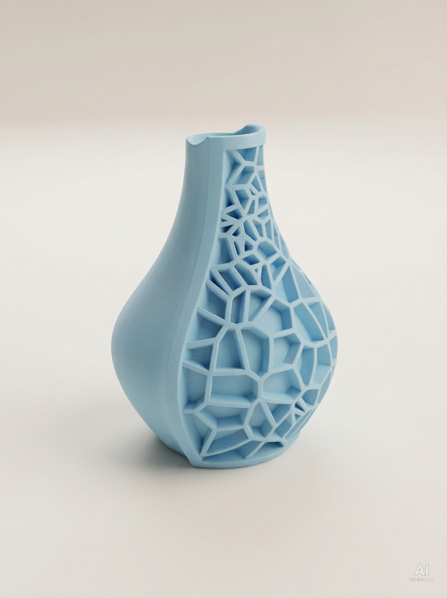 Vori 02 — Vaso decorativo a goccia mezzo reticolo stampato in 3D - finitura opaca - Blu Ghiaccio