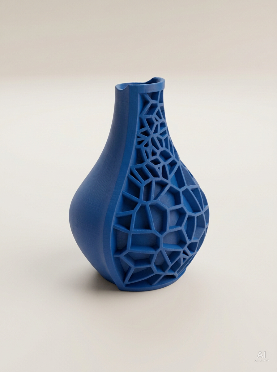 Vori 02 — Vaso decorativo a goccia mezzo reticolo stampato in 3D - finitura opaca - Blu