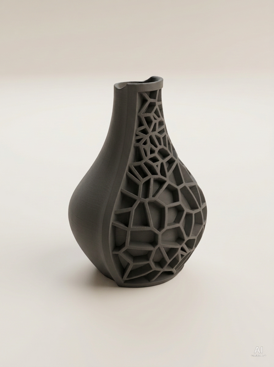 Vori 02 — Vaso decorativo a goccia mezzo reticolo stampato in 3D - finitura opaca - Carbone