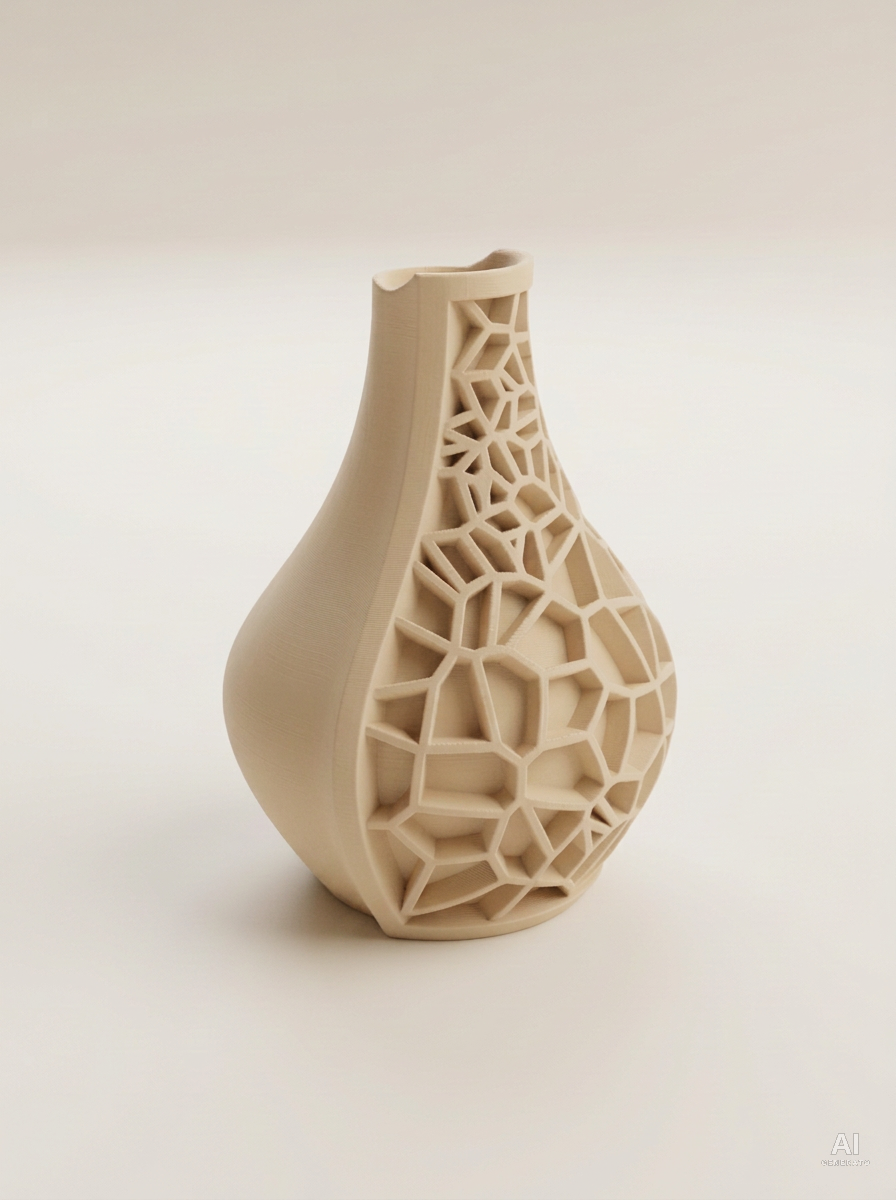 Vori 02 — Vaso decorativo a goccia mezzo reticolo stampato in 3D - finitura opaca - Caramello