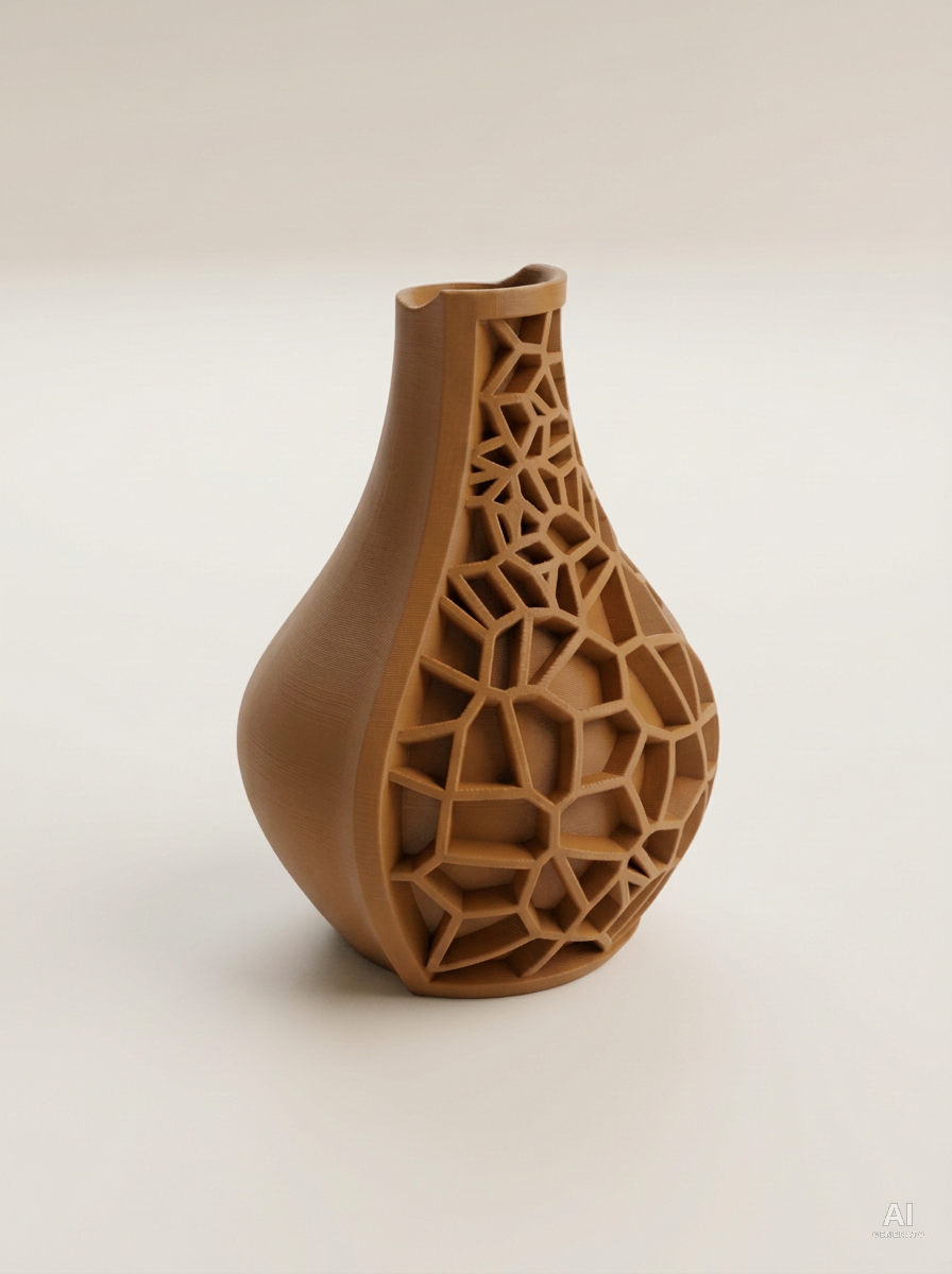 Vori 02 — Vaso decorativo a goccia mezzo reticolo stampato in 3D - finitura opaca - Marrone Nocciola