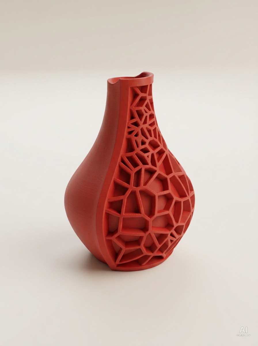 Vori 02 — Vaso decorativo a goccia mezzo reticolo stampato in 3D - finitura opaca - Rosso