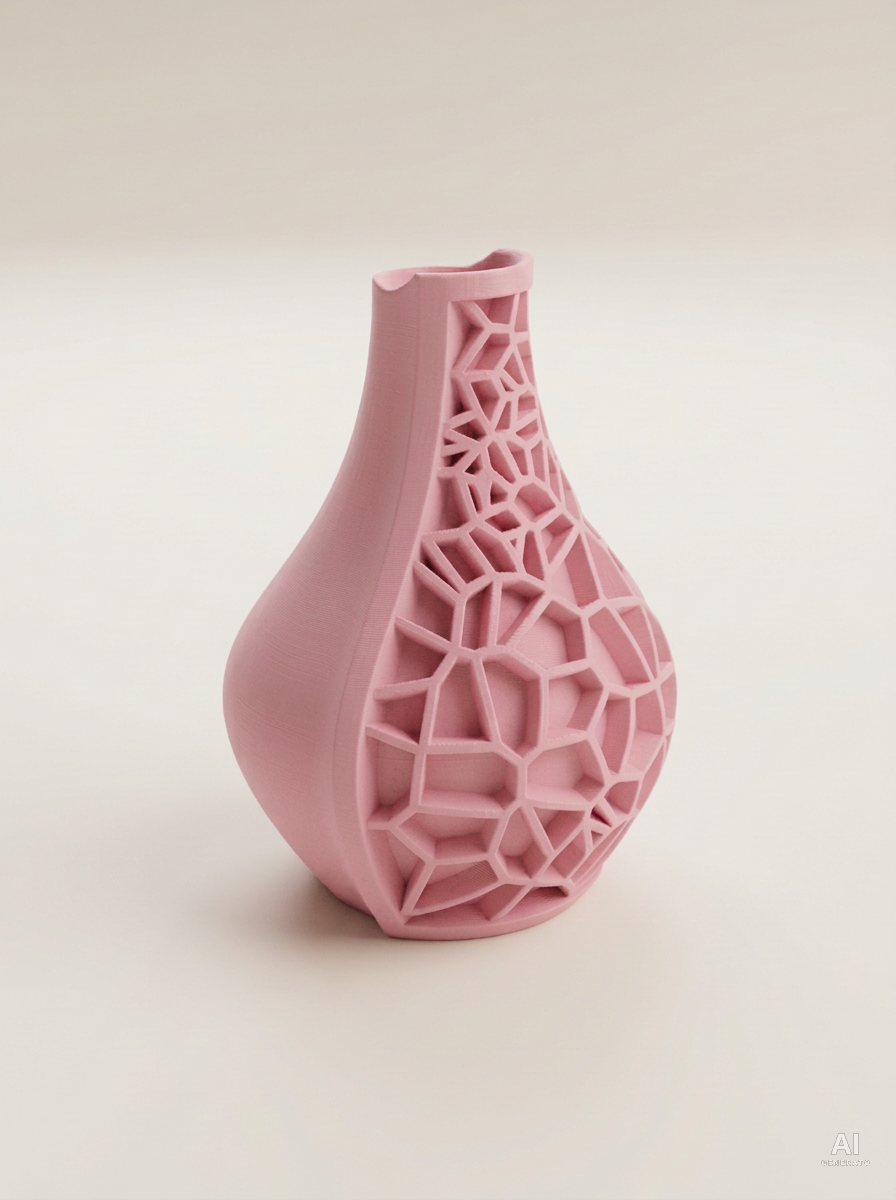 Vori 02 — Vaso decorativo a goccia mezzo reticolo stampato in 3D - finitura opaca - Rosa
