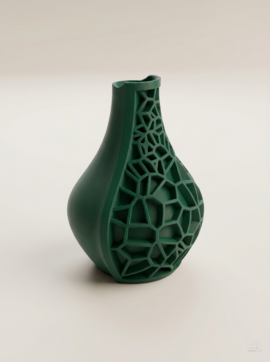 Vori 02 — Vaso decorativo a goccia mezzo reticolo stampato in 3D - finitura opaca - Verde Scuro