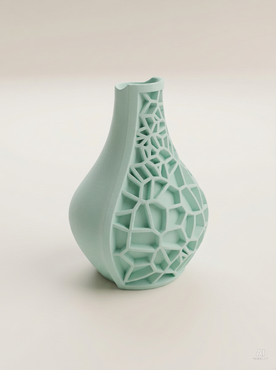 Vori 02 — Vaso decorativo a goccia mezzo reticolo stampato in 3D - finitura opaca - Verde Pastello