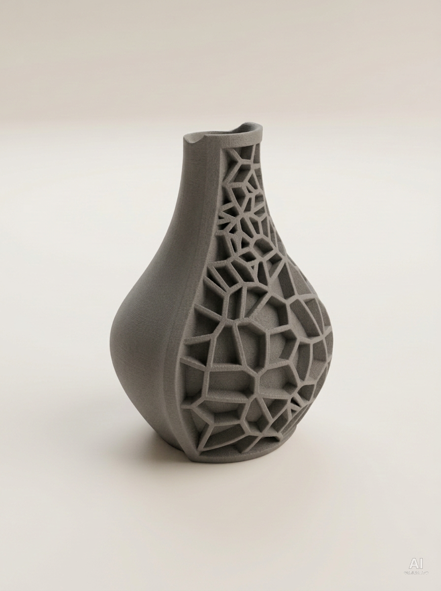 Vori 02 — Vaso decorativo a goccia mezzo reticolo stampato in 3D - in fibra di carbonio - Grigio Lava Carbonio