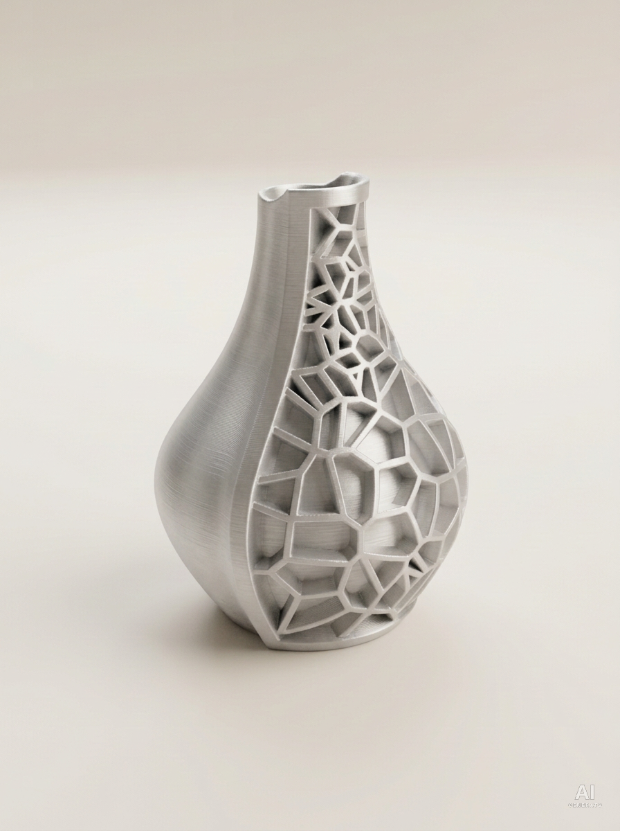 Vori 02 — Vaso decorativo a goccia mezzo reticolo stampato in 3D - metallizzato - Argento