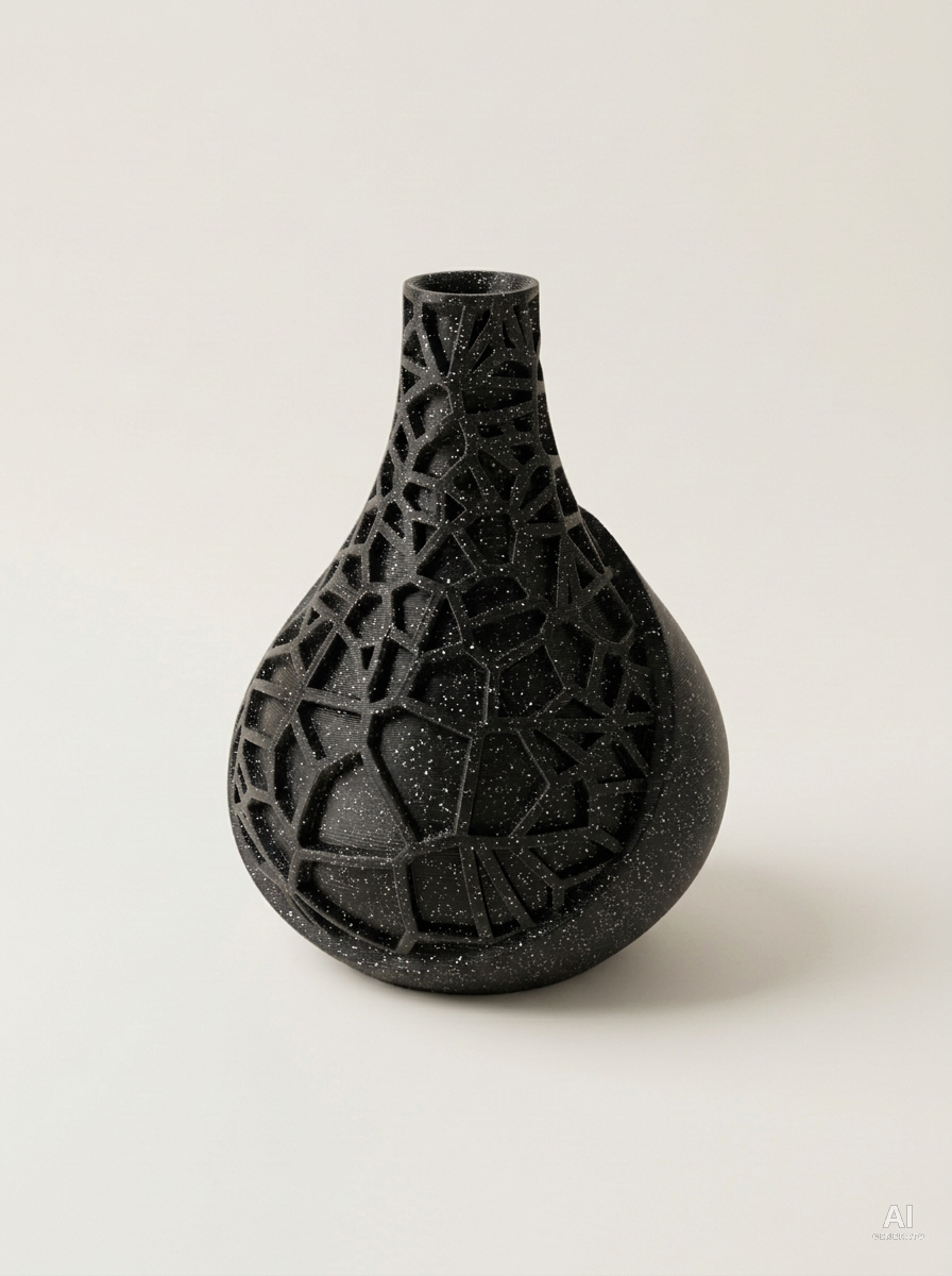 Vori 03 — Vaso decorativo a goccia a reticolo stampato in 3D - con glitter - Nero Glitter
