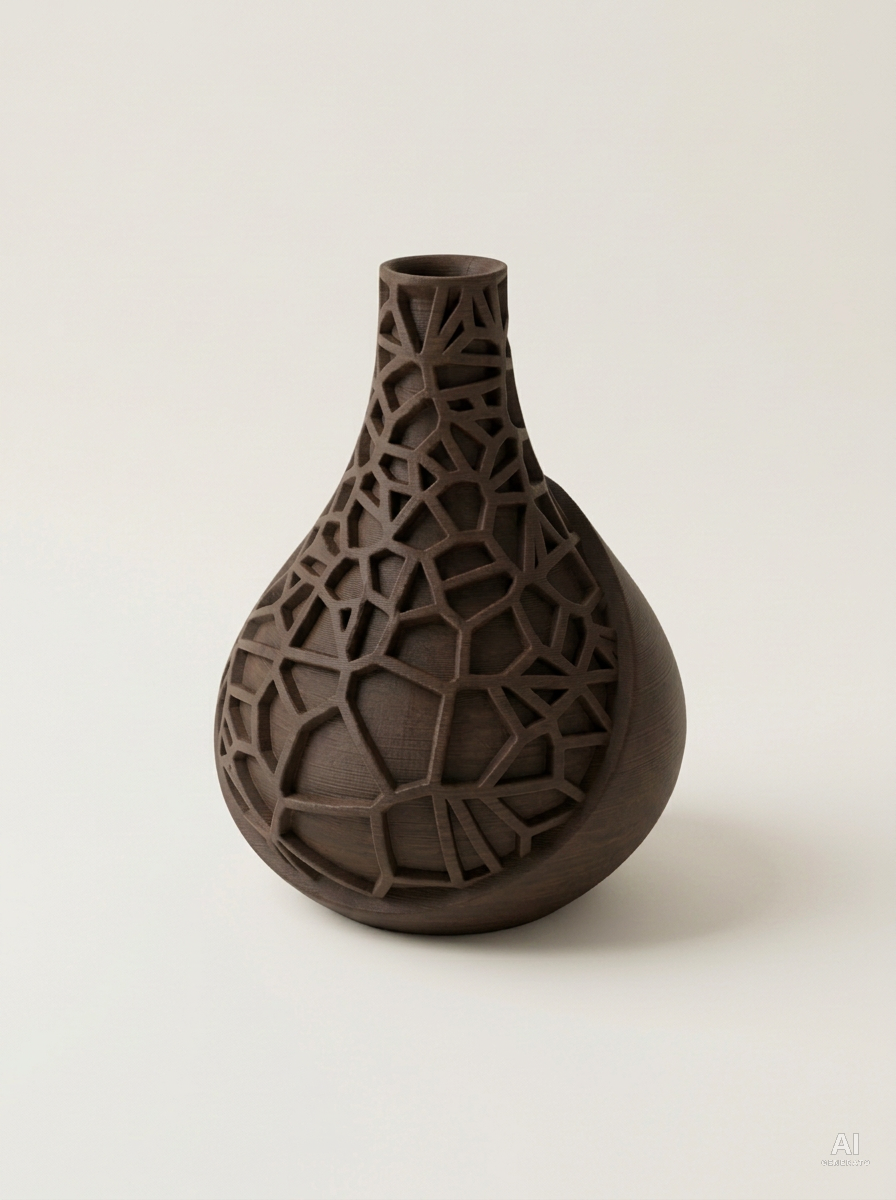 Vori 03 — Vaso decorativo a goccia a reticolo stampato in 3D - effetto legno - Nero Legno