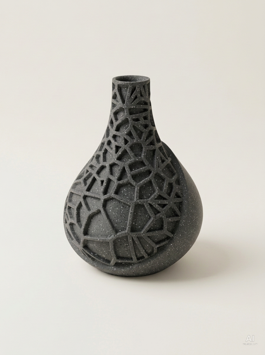 Vori 03 — Vaso decorativo a goccia a reticolo stampato in 3D - effetto pietra - Grigio Pietra