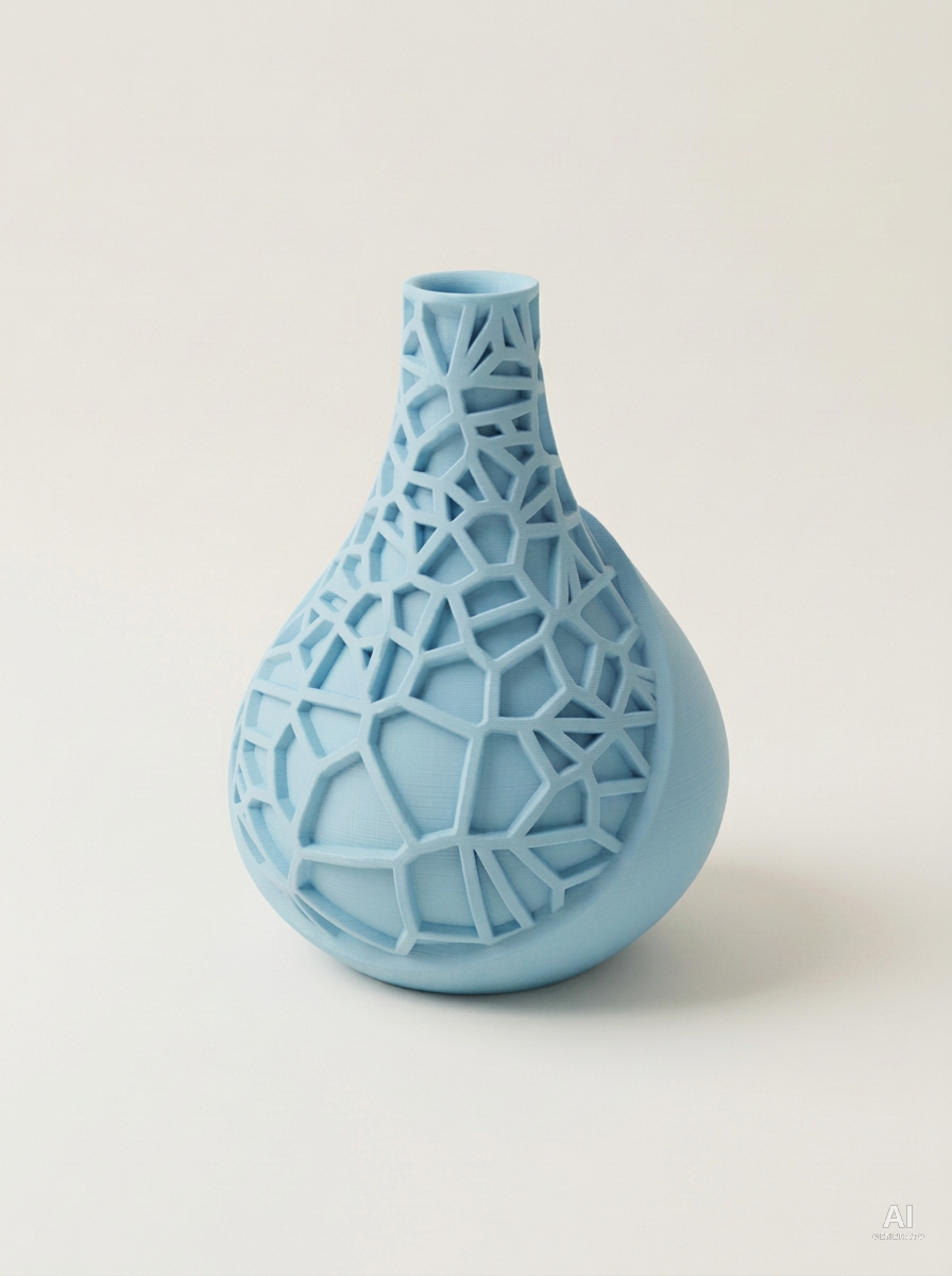 Vori 03 — Vaso decorativo a goccia a reticolo stampato in 3D - finitura opaca - Blu Ghiaccio