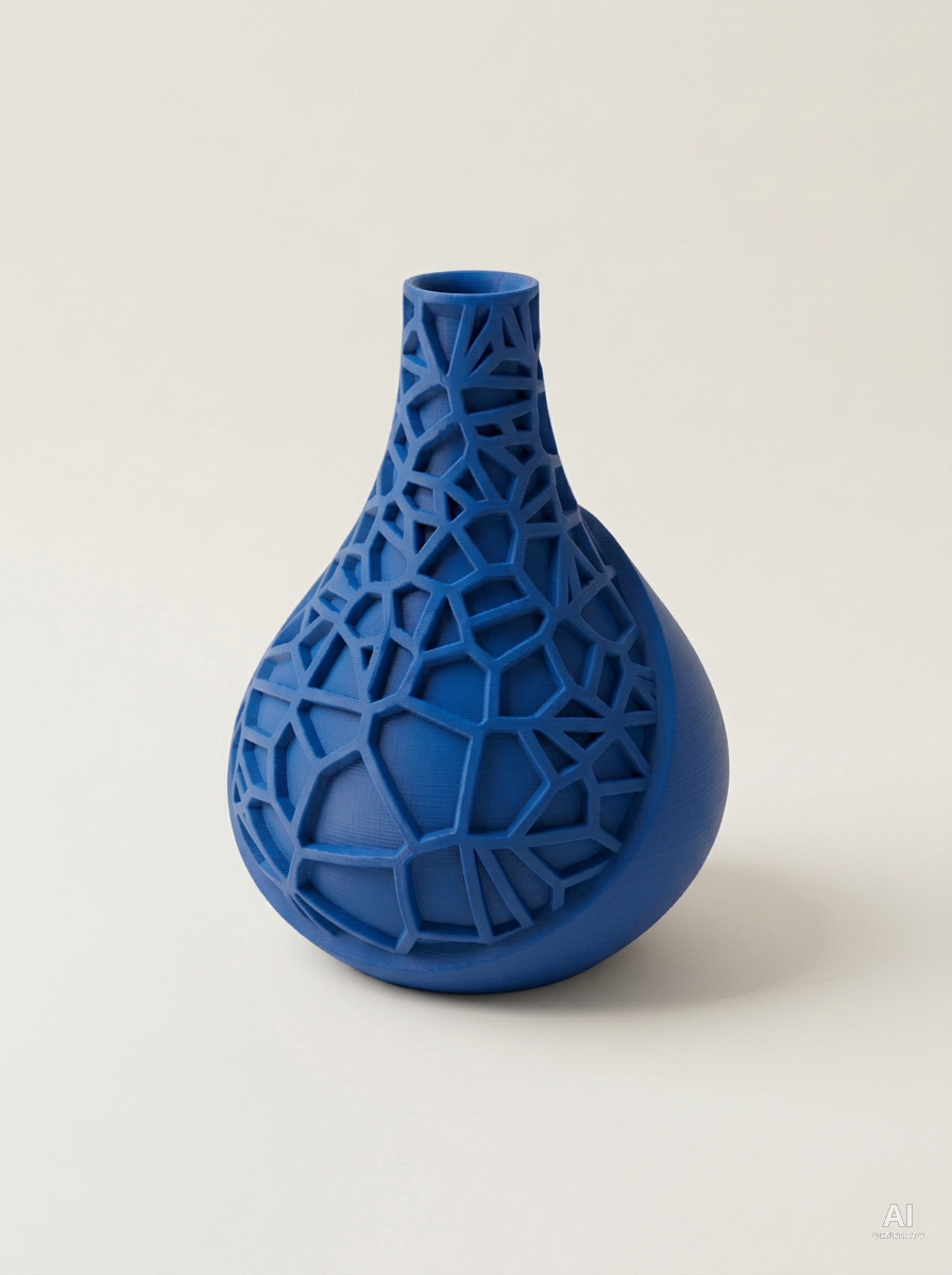Vori 03 — Vaso decorativo a goccia a reticolo stampato in 3D - finitura opaca - Blu