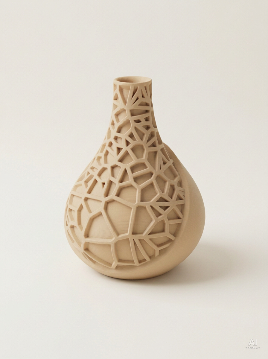 Vori 03 — Vaso decorativo a goccia a reticolo stampato in 3D - finitura opaca - Caramello