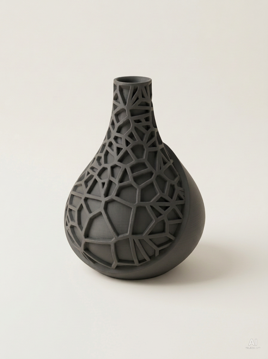 Vori 03 — Vaso decorativo a goccia a reticolo stampato in 3D - finitura opaca - Carbone