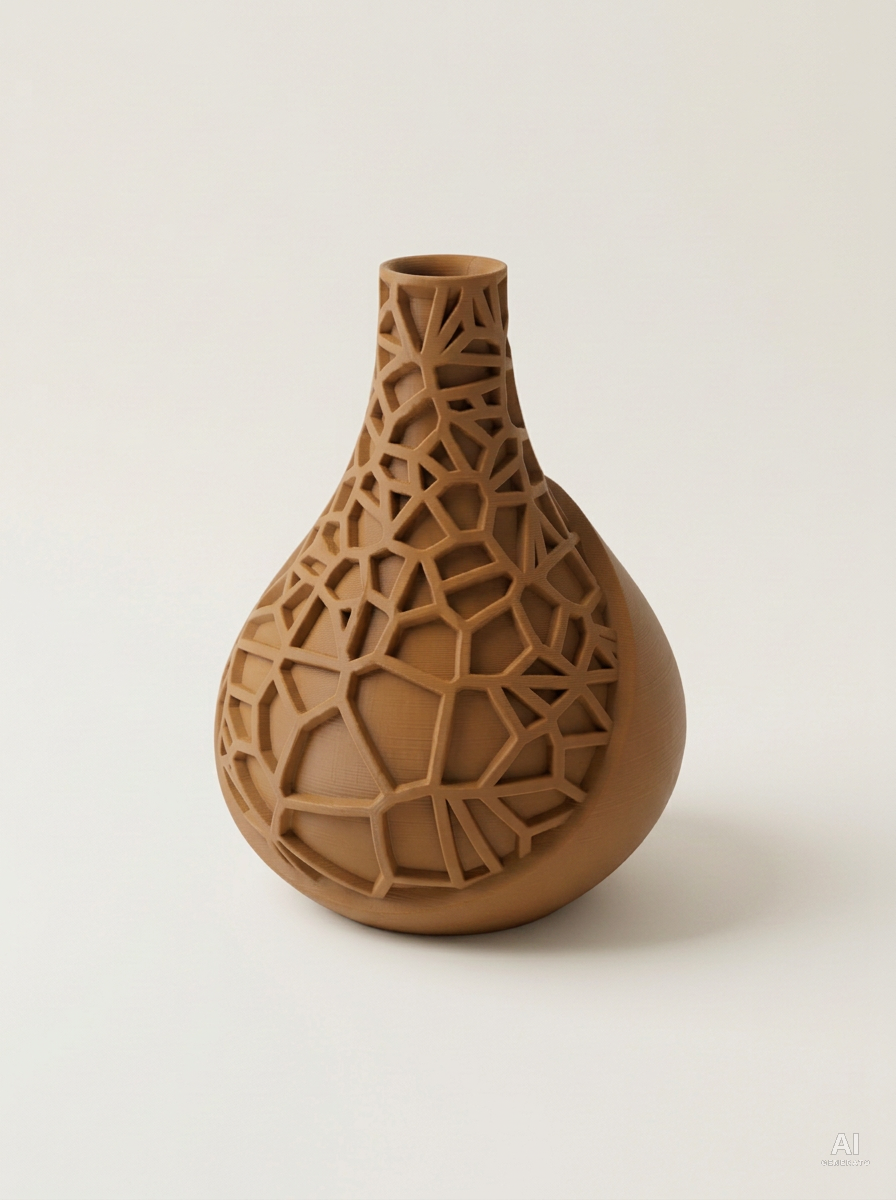 Vori 03 — Vaso decorativo a goccia a reticolo stampato in 3D - finitura opaca - Marrone Nocciola