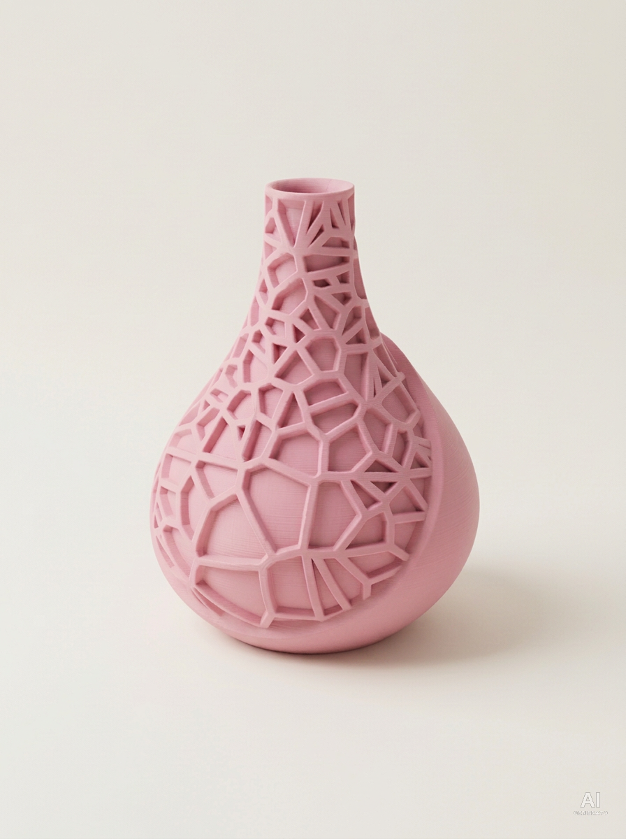 Vori 03 — Vaso decorativo a goccia a reticolo stampato in 3D - finitura opaca - Rosa