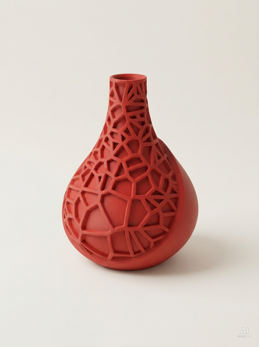 Vori 03 — Vaso decorativo a goccia a reticolo stampato in 3D - finitura opaca - Rosso