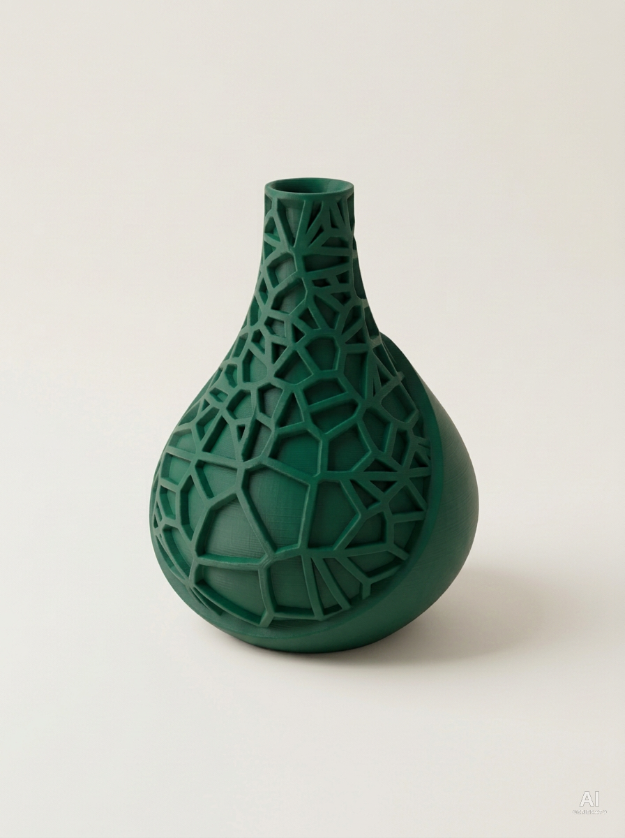 Vori 03 — Vaso decorativo a goccia a reticolo stampato in 3D - finitura opaca - Verde Scuro