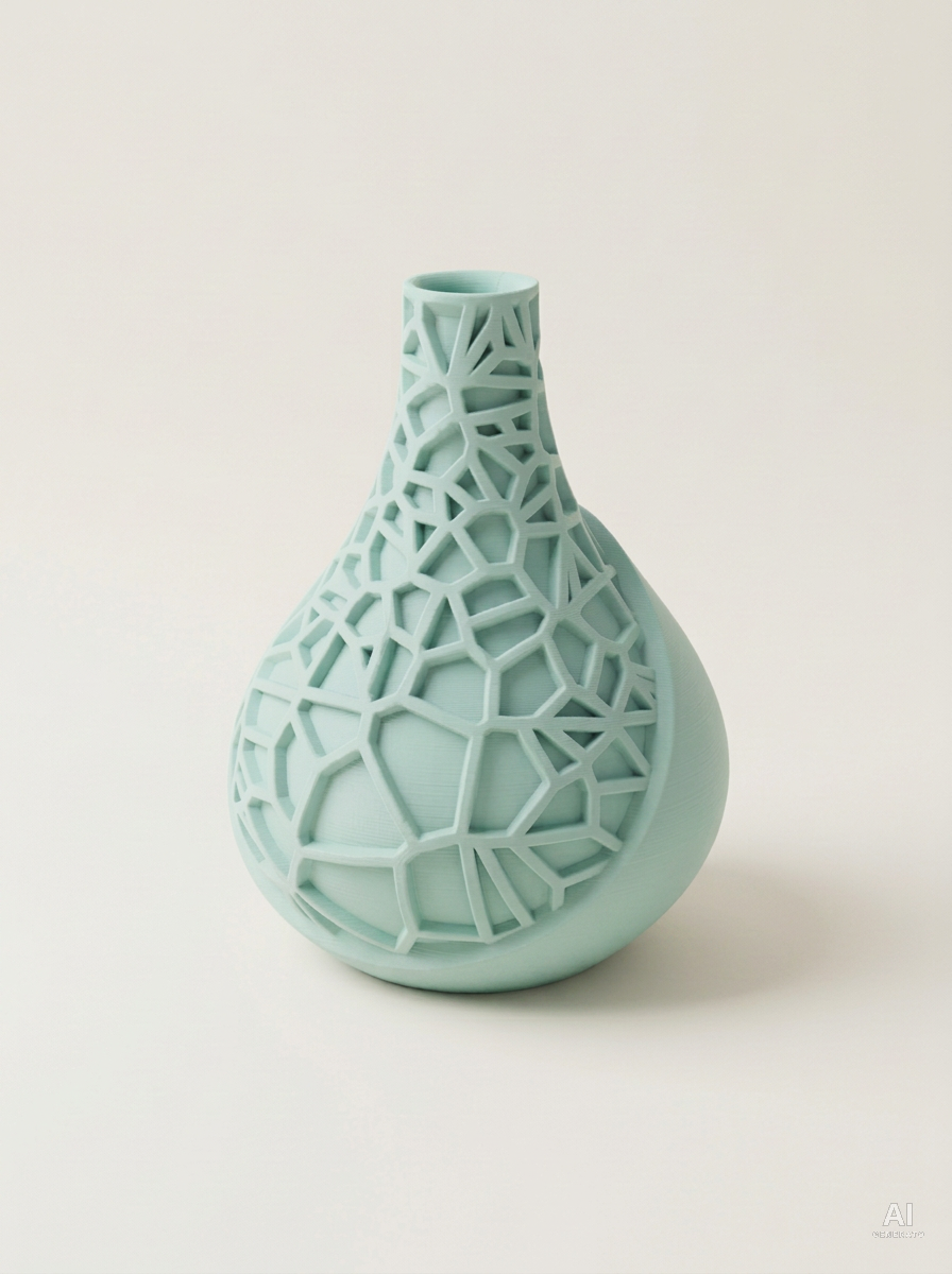 Vori 03 — Vaso decorativo a goccia a reticolo stampato in 3D - finitura opaca - Verde Pastello