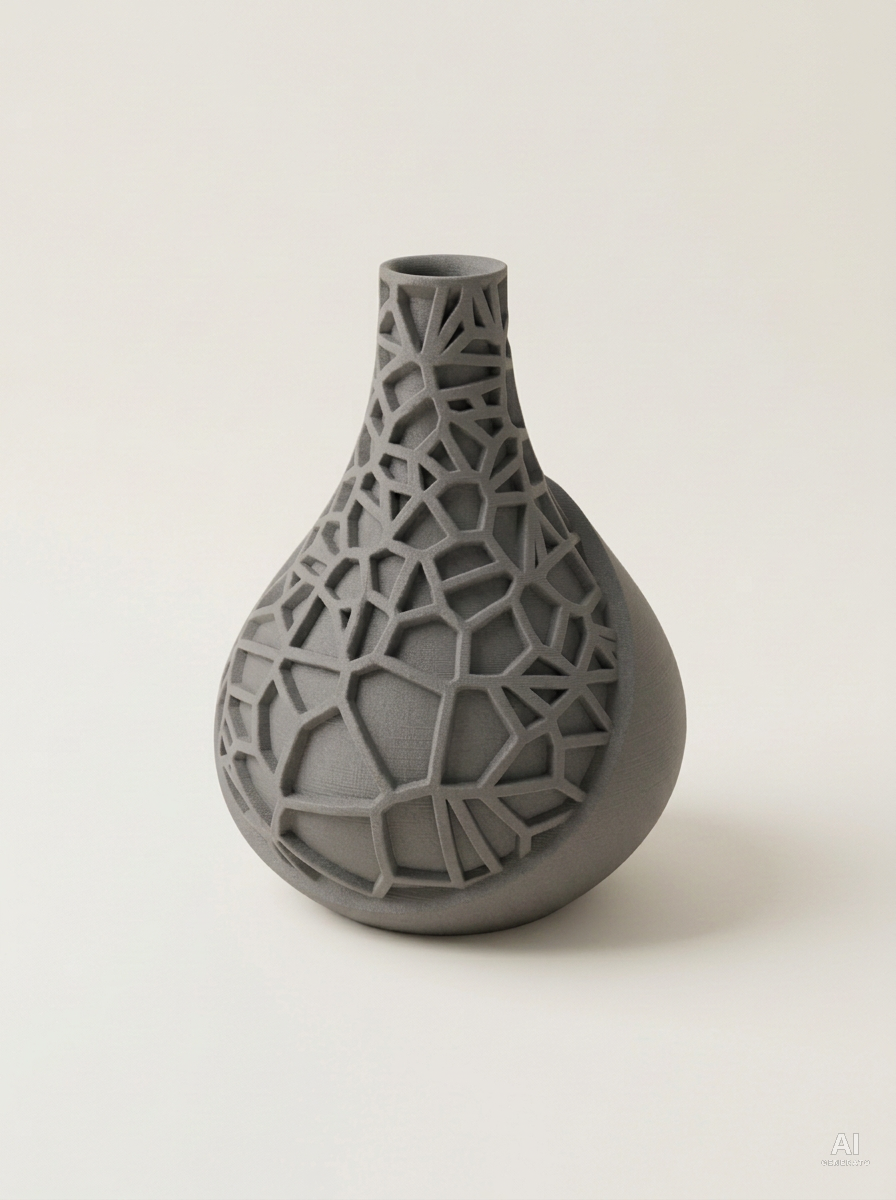 Vori 03 — Vaso decorativo a goccia a reticolo stampato in 3D - in fibra di carbonio - Grigio Lava Carbonio