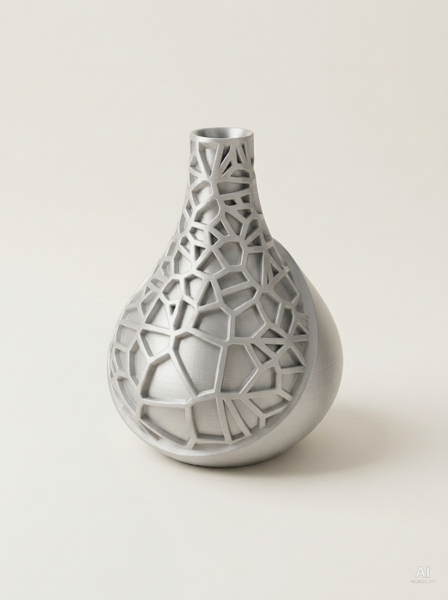 Vori 03 — Vaso decorativo a goccia a reticolo stampato in 3D - metallizzato - Argento