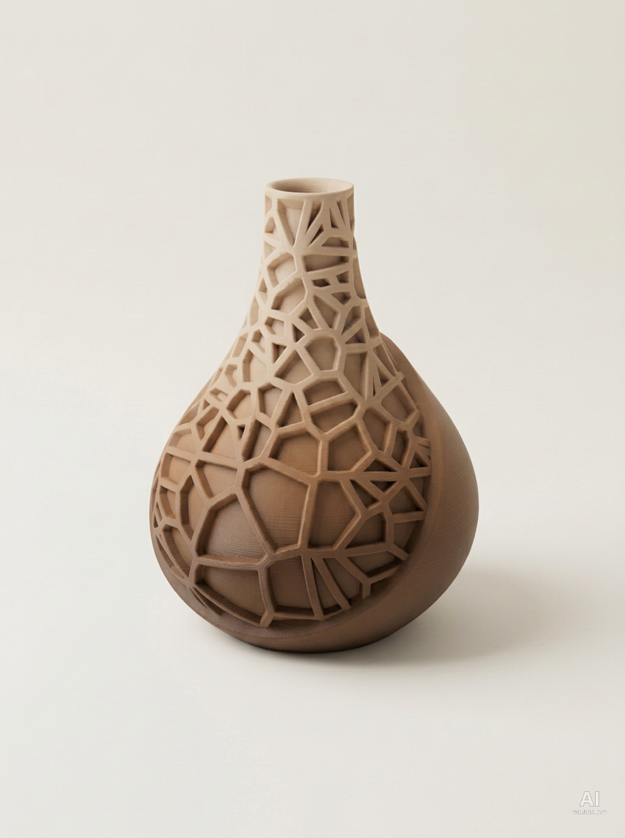 Vori 03 — Vaso decorativo a goccia a reticolo stampato in 3D - sfumato - Cappuccino Sfumato