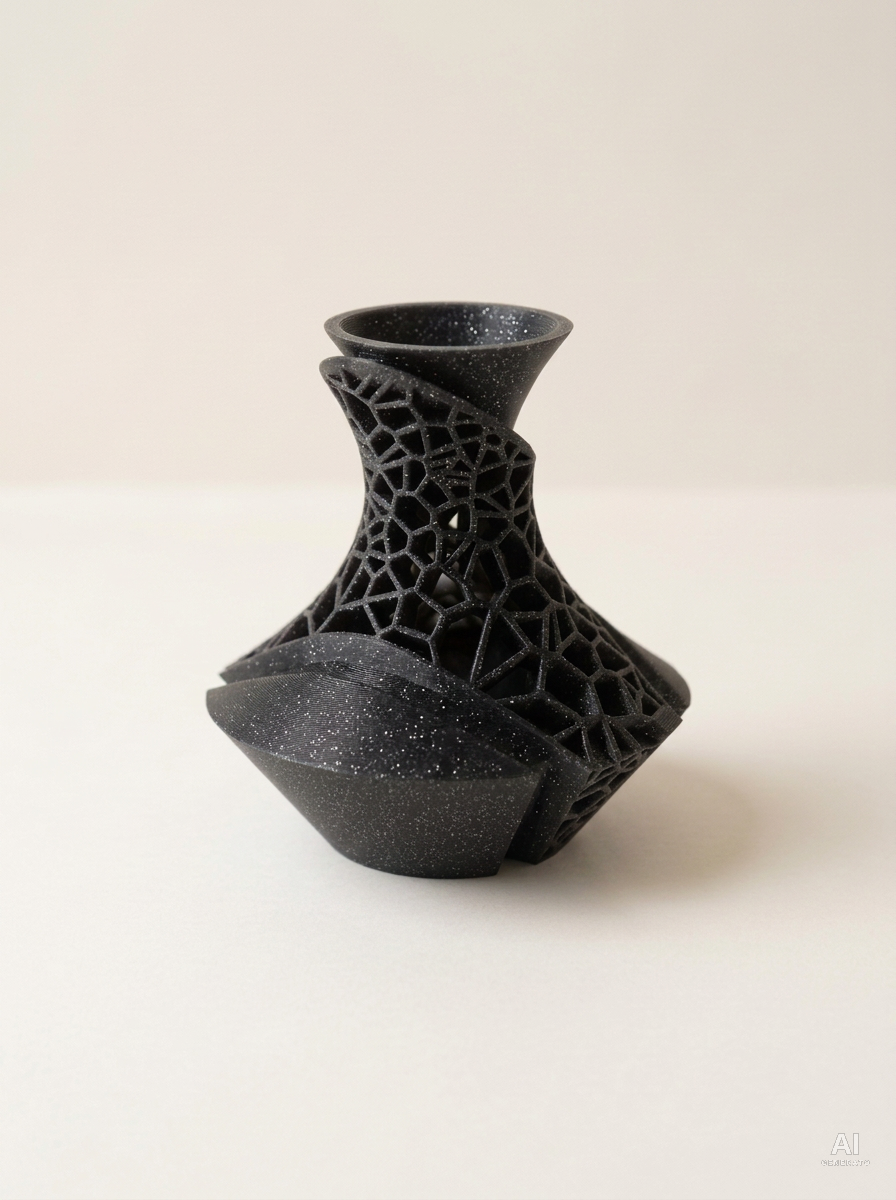 Vori — Vaso decorativo a lamine traforate stampato in 3D - con glitter - Nero Glitter