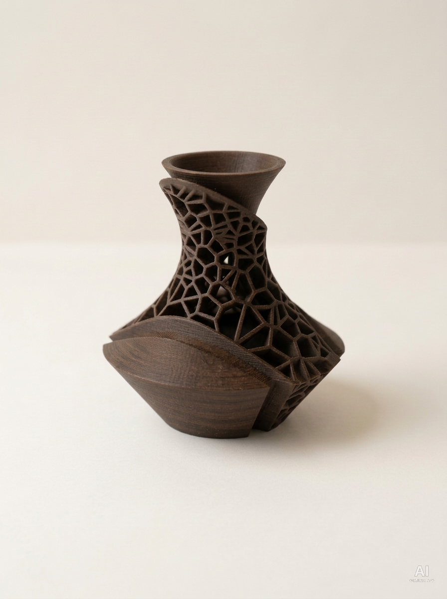 Vori — Vaso decorativo a lamine traforate stampato in 3D - effetto legno - Nero Legno