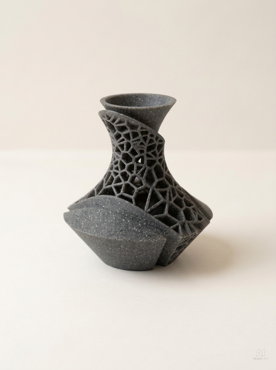 Vori — Vaso decorativo a lamine traforate stampato in 3D - effetto pietra - Grigio Pietra