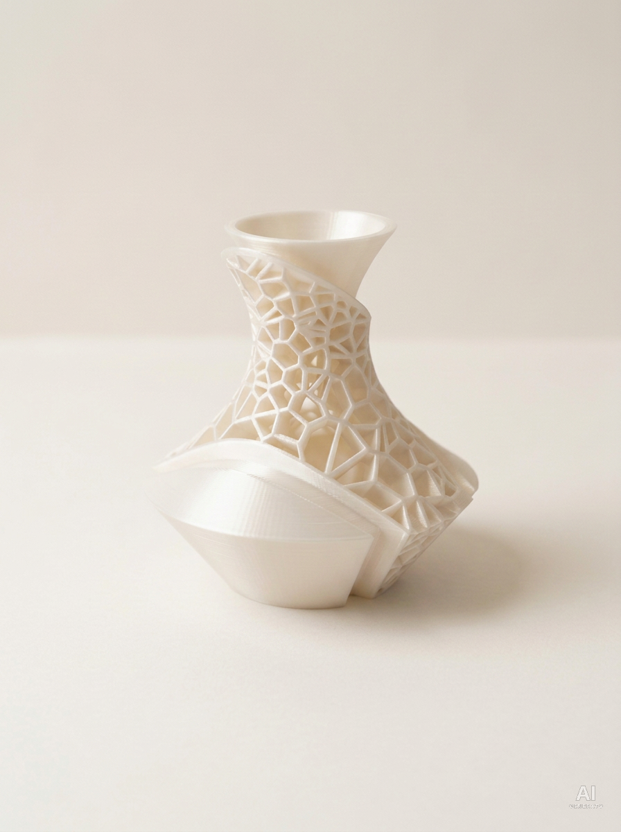 Vori — Vaso decorativo a lamine traforate stampato in 3D - effetto seta - Bianco Silk