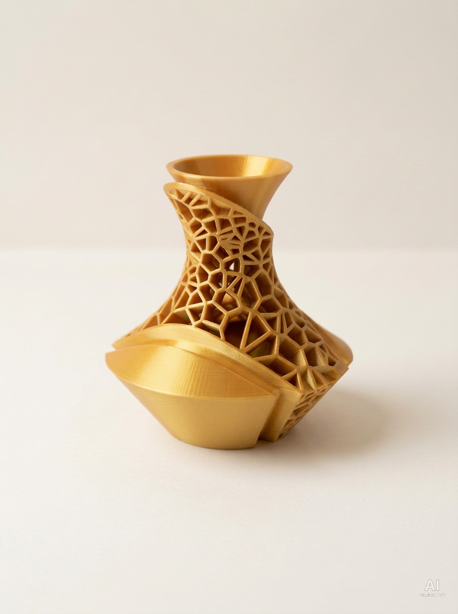 Vori — Vaso decorativo a lamine traforate stampato in 3D - effetto seta - Oro Silk