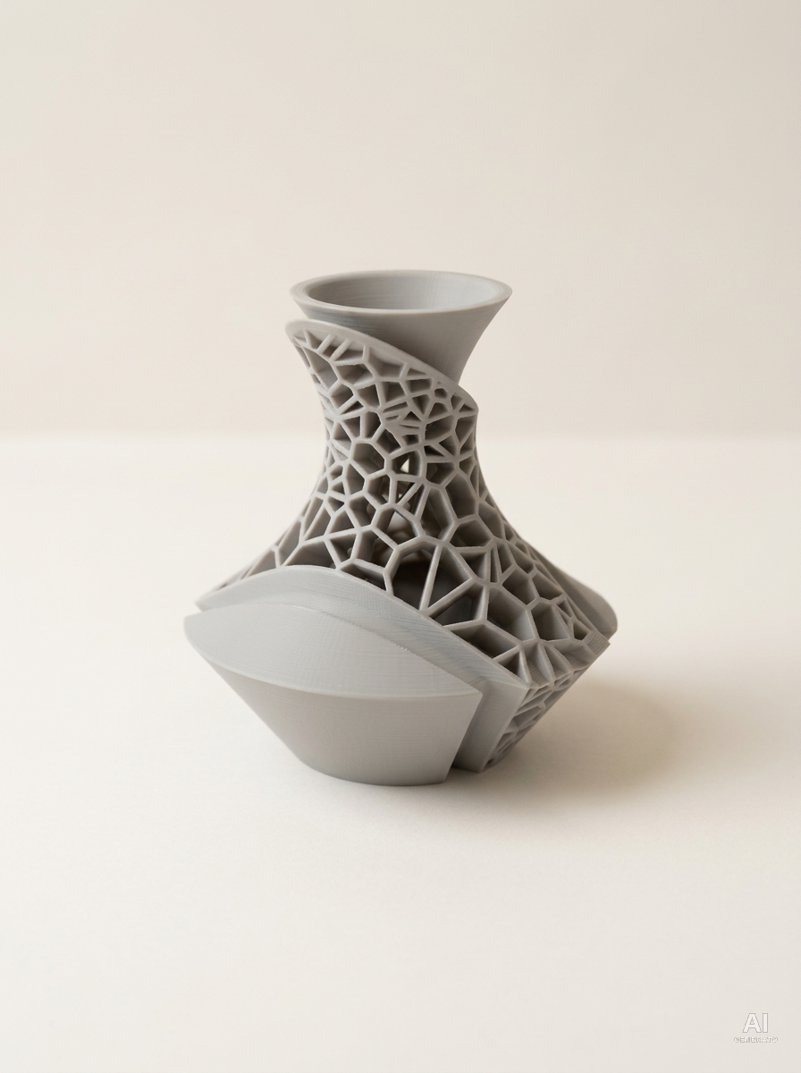 Vori — Vaso decorativo a lamine traforate stampato in 3D - finitura liscia - Grigio Chiaro