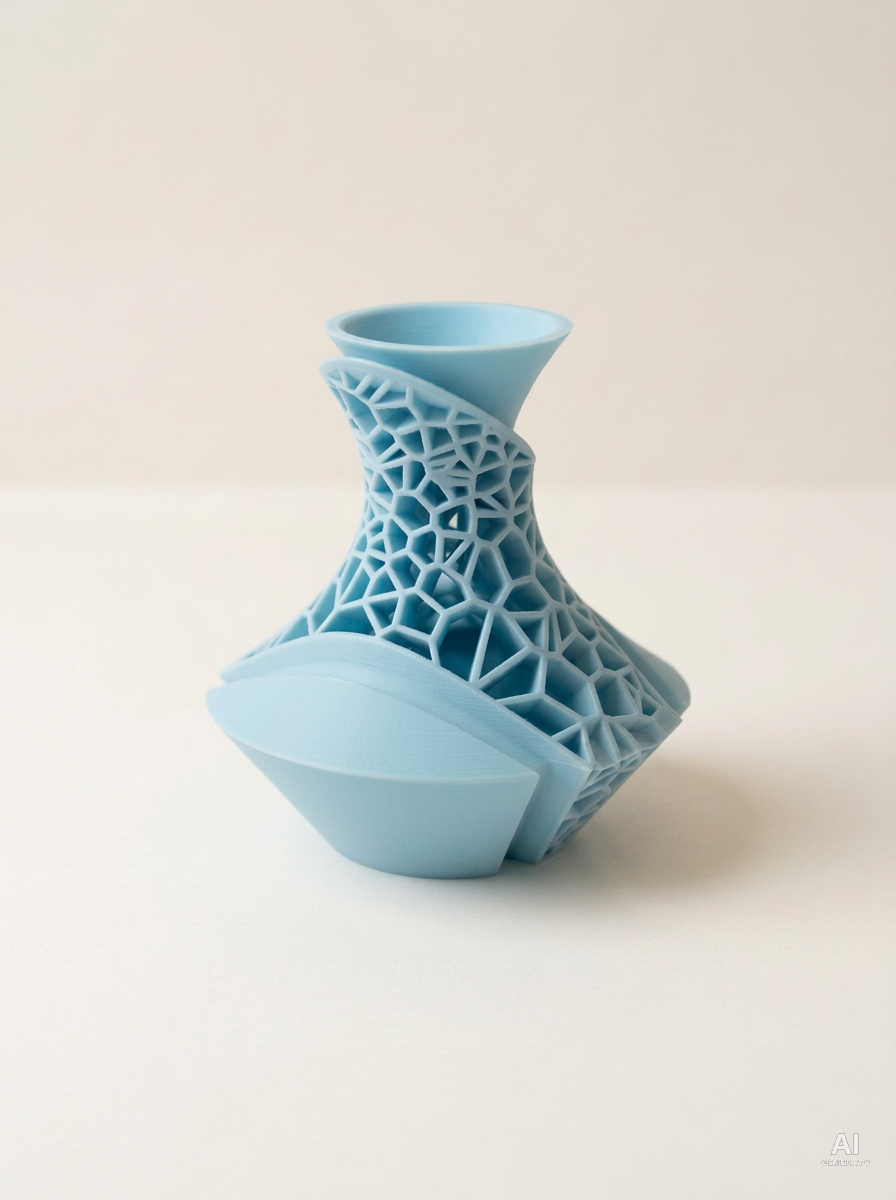 Vori — Vaso decorativo a lamine traforate stampato in 3D - finitura opaca - Blu Ghiaccio