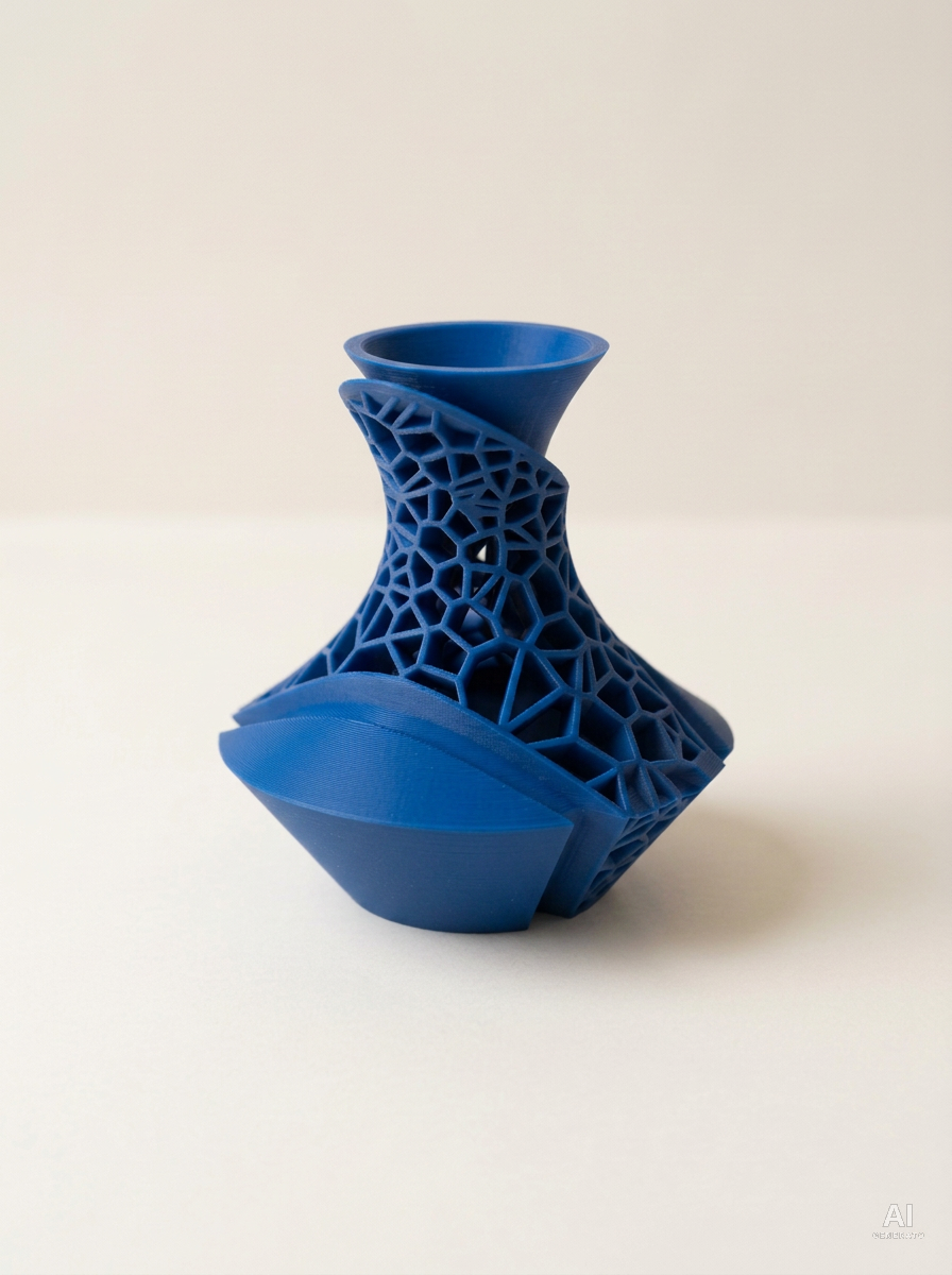 Vori — Vaso decorativo a lamine traforate stampato in 3D - finitura opaca - Blu